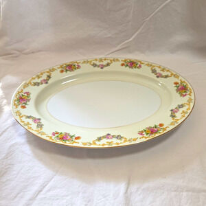 Noritake Japan "Gloria" Oval Floral Gold Rim Porcelain Serving Platter "12x16"